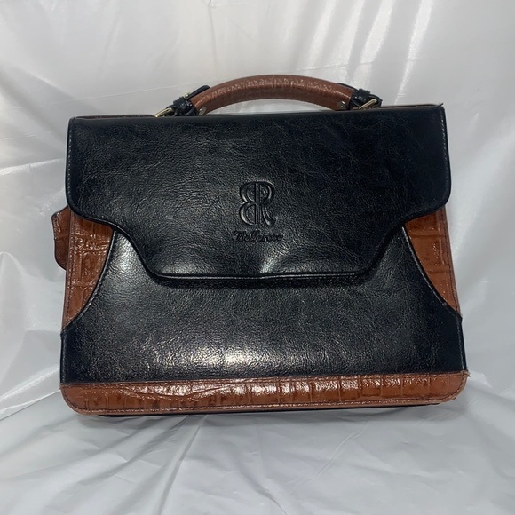 BELLEROSE clutch Black and brown with magnetic snap closure and zippers - Picture 1 of 8